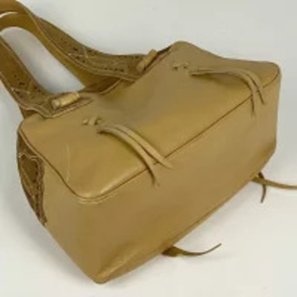Loewe Fringe Anagram Beige Leather Handbag Tassel Tan